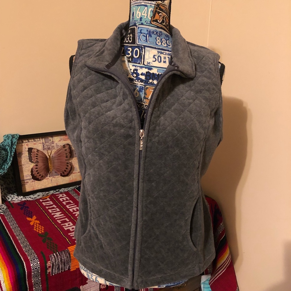 Vintage White Stag Gray Velour Quilted Vest